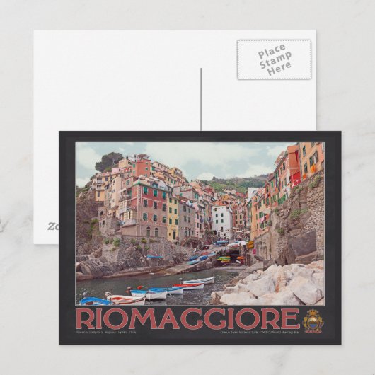 Riomaggiore Harbour (zwart) Briefkaart (Voorkant / Achterkant)