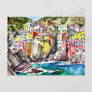 Riomaggiore, Italia,Waterverf Briefkaart