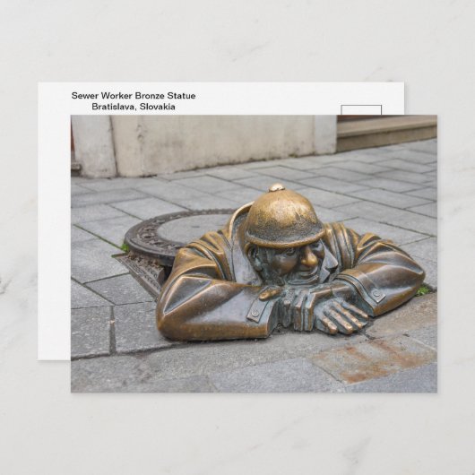 Rioolwerker Bronzen Standbeeld, Bratislava, Slowak Briefkaart (Voorkant / Achterkant)