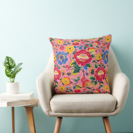 Riotous Pink Chinoierie Peony Floral Sierkussen