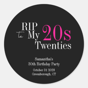RIP 20s 30e Verjaardagsfeestje Black Pink Ronde Sticker