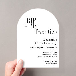 RIP 20s 30e verjaardagsfeestje Minimaal Wit Acryl Uitnodigingen