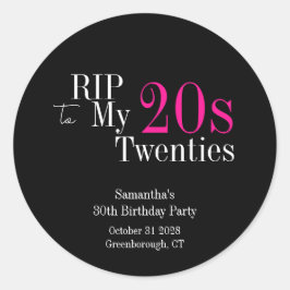 RIP 20s 30e Verjaardagsfeestje Zwart Roze Ronde Sticker
