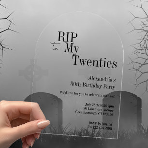 RIP 20s 30e verjaardagsfeestje Zwarte typografie Acryl Uitnodigingen