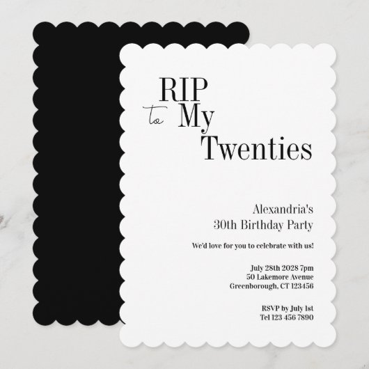 RIP 20s 30th Birthday Minimal Party Kaart (Voorkant / Achterkant)