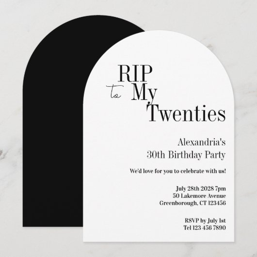 RIP 20s 30th Birthday Minimal Party Kaart (Voorkant / Achterkant)