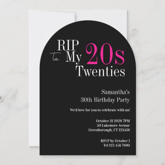 RIP 20s 30th Birthday Party Black Pink Kaart (Voorkant)