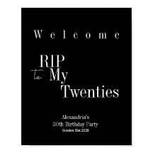 RIP 20s 30th Birthday Party Welcome Sign Poster