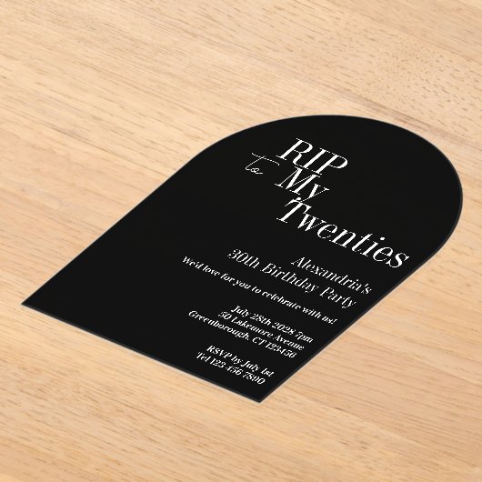 RIP 20s 30th Birthday Party Zwart-wit Acryl Uitnodigingen (Laagn)