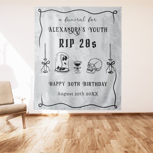 RIP 20s Doodle Stone Look Funeral 30th Birthday Wandkleed