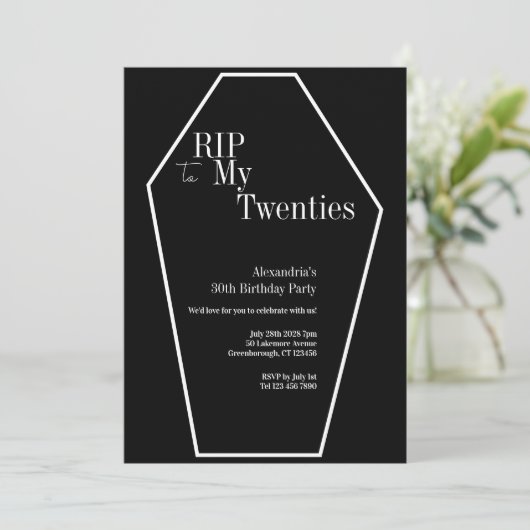RIP 20s Gothic 30th Birthday Party Zwart-wit Kaart (Staand voorkant)