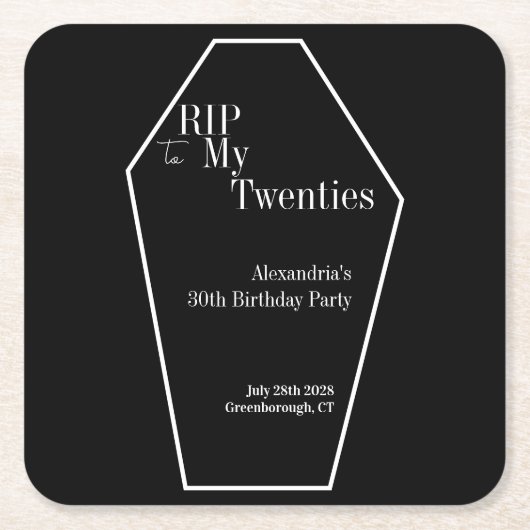 RIP 20s Gothic 30th Birthday Party Zwart-wit Kartonnen Onderzetters (Voorkant)