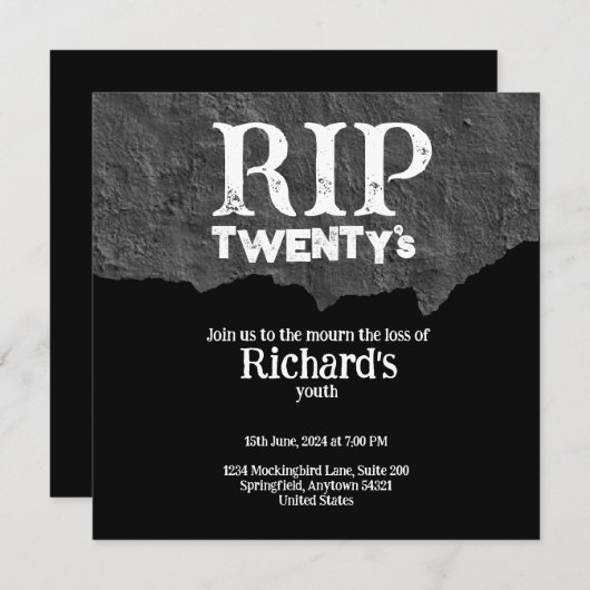 Rip 20's grappige zwart 30e verjaardag kaart (Voorkant / Achterkant)