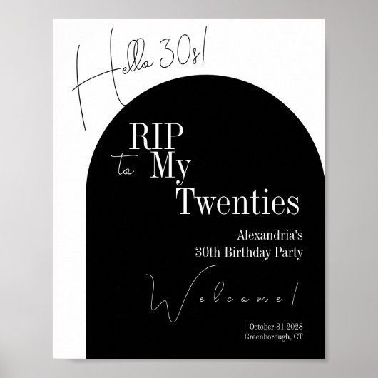 RIP 20s Hello 30s 30th birthday party Welcome Poster (Voorkant)
