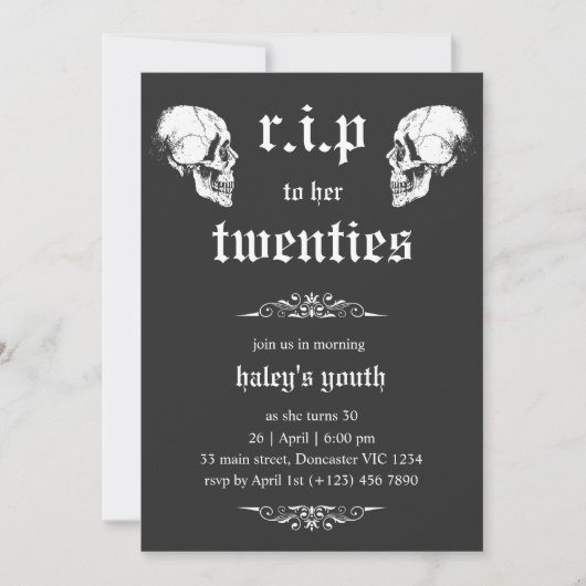RIP 20s naar haar Twenties Gothic Skulls 30th Birt Kaart (Voorkant)