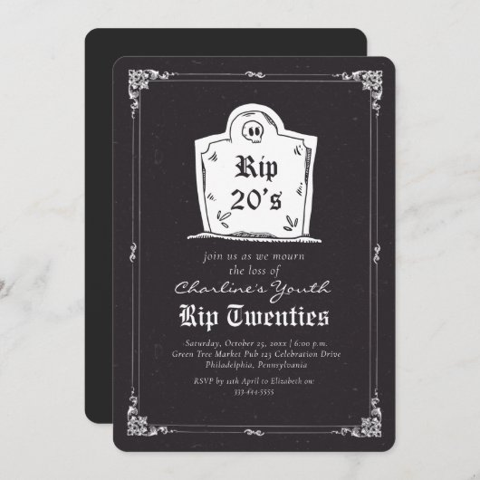 RIP 20s schedel Zwart 30ste verjaardag Party uitno Kaart (Voorkant / Achterkant)