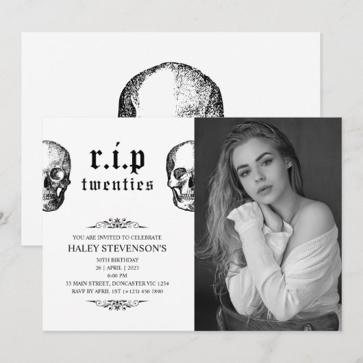 RIP 20s Twenties Funeral Skull 30th Birthday Foto Kaart (Voorkant / Achterkant)