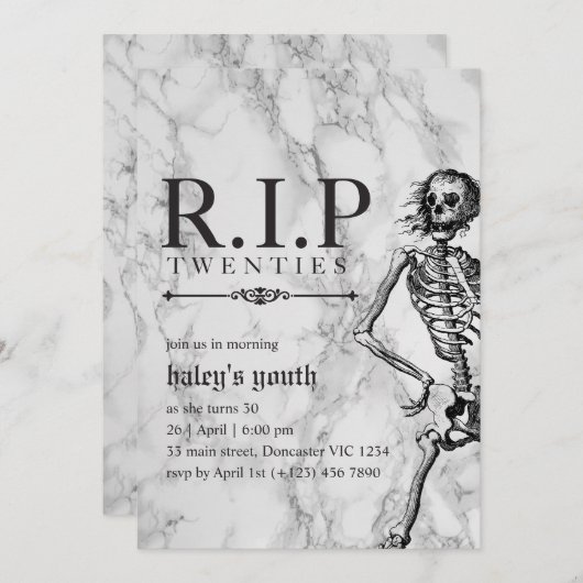RIP 20s Twenties Grappige schedel begrafenis 30e v Kaart (Voorkant / Achterkant)