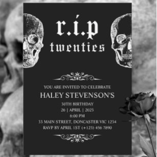 RIP 20s Twenties Grappige schedel begrafenis 30e v Kaart