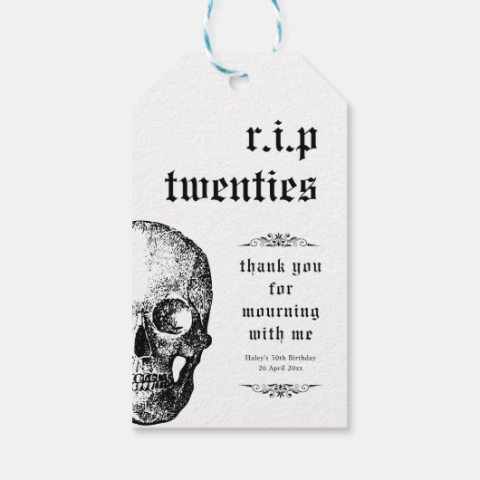 RIP 20s Twenties Grappige Uitvaartschedel 30e verj Cadeaulabel (Achterkant)