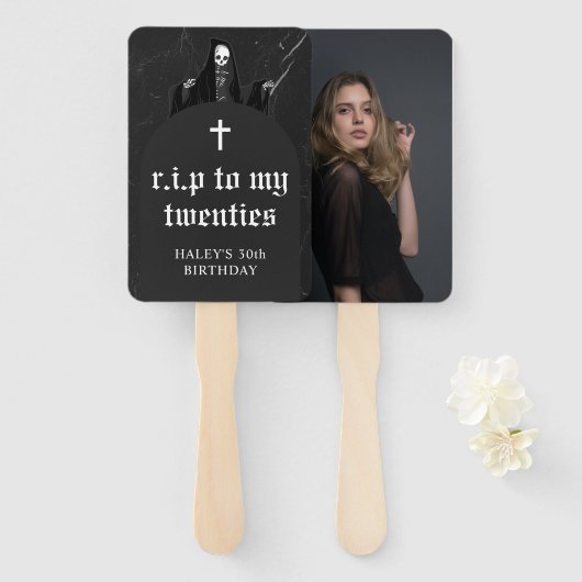 RIP 20s Twenties Grim Reaper Foto 30e verjaardag Handwaaier (Voorkant en achterkant)
