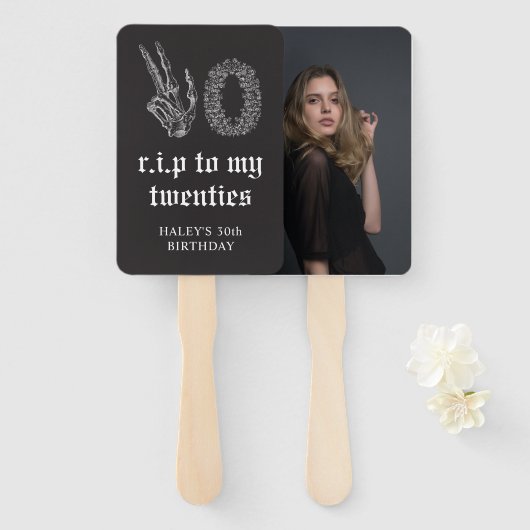 RIP 20s Twenties Skelet Begrafenis 30e verjaardag Handwaaier (Voorkant en achterkant)