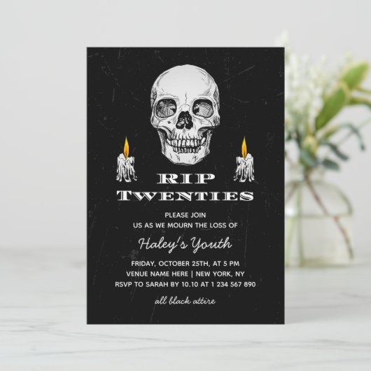 RIP 20s Twenties Skull Gothic Black 30e verjaardag Kaart (Staand voorkant)