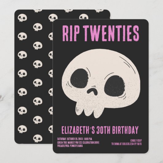 RIP 20s Zwart Roze Grappige Schedel 30e Verjaardag Kaart (Voorkant / Achterkant)