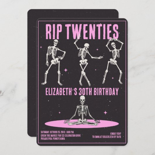 RIP 20s Zwart Roze Grappige Schedel 30e Verjaardag Kaart (Voorkant / Achterkant)