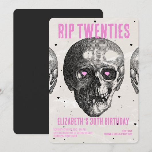 RIP 20s Zwart Roze Grappige Schedel 30e Verjaardag Kaart (Voorkant / Achterkant)