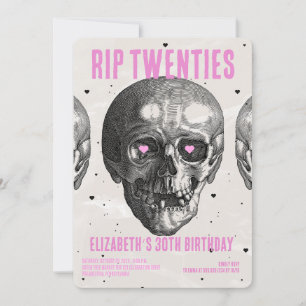 RIP 20s Zwart Roze Grappige Schedel 30e Verjaardag Kaart