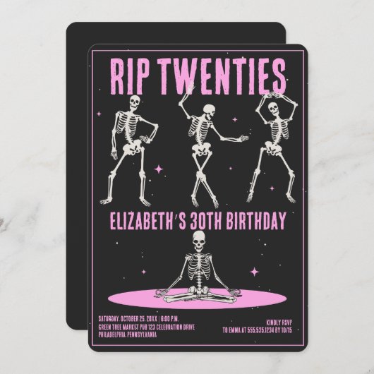 RIP 20s Zwart Roze Grappige Schedel 30e Verjaardag Kaart (Voorkant / Achterkant)