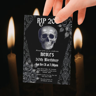 RIP 20s Zwart & Wit Gotische Schedel 30e Verjaarda Kaart