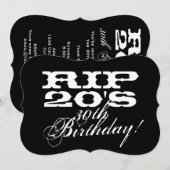 RIP 20's zwarte 30e Verjaardagsfeestuitnodigingen Kaart (Voorkant / Achterkant)