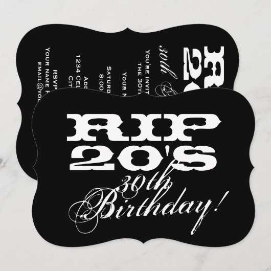 RIP 20's zwarte 30e Verjaardagsfeestuitnodigingen Kaart (Voorkant / Achterkant)