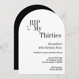 RIP 30s 40th Birthday Black White Minimal Party Kaart