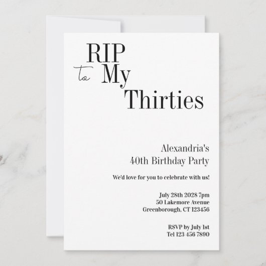 RIP 30s 40th Birthday Minimal Party Kaart (Voorkant)