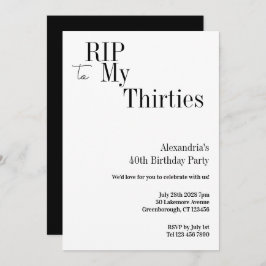 RIP 30s 40th Birthday Minimal Party Kaart