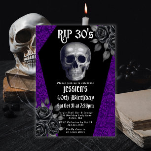 RIP 30s Gotische Paarse Schedel Bloem 40e Verjaard Kaart