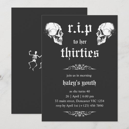 RIP 30s naar haar Twenties Gothic Skulls 40e verja Kaart (Voorkant / Achterkant)