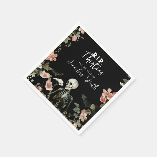 RIP 30s Skeleton Roze Bloemen 40e Verjaardagsfeest Servet (Hoek)