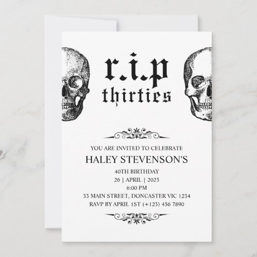 RIP 30s Twintigers Grappige Funeral Schedel 40e Ve Kaart (Voorkant)