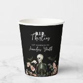 RIP 40th Birthday Party Skeleton Pink Floral Papieren Bekers (Voorkant)
