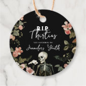 RIP 40th Birthday Party Skeleton Roze Bloemen Bedankjes Labels (Voorkant)