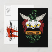 RIP-boviale schedels Halloween uitnodigen met bloe Uitnodiging Briefkaart (Voorkant / Achterkant)