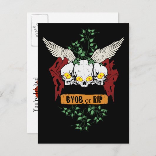RIP-boviale schedels Halloween uitnodigen met bloe Uitnodiging Briefkaart (Voorkant / Achterkant)