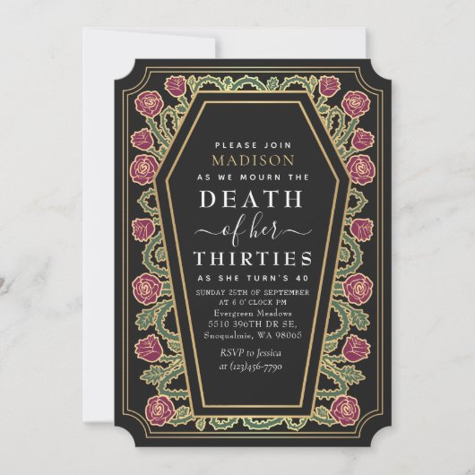 Rip Death to my 30s 40th Gothic Birthday Party Kaart (Voorkant)