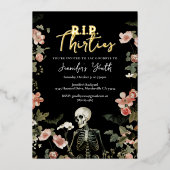 RIP Dertiger Bloemenskelet 40e Verjaardagsfeestje Folie Uitnodiging (Voorkant)