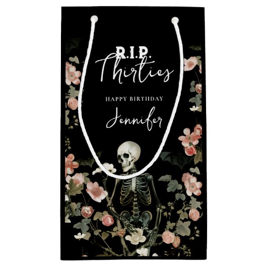 RIP Dertiger Roze Bloemen Skelet 40ste Verjaardag Klein Cadeauzakje (Achterkant)