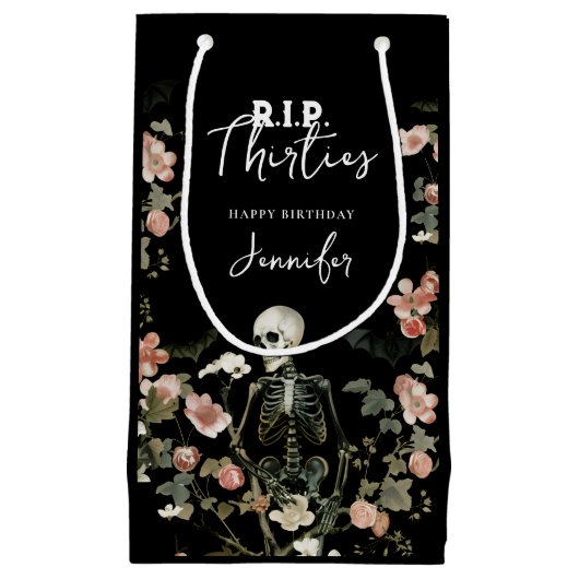 RIP Dertiger Roze Bloemen Skelet 40ste Verjaardag Klein Cadeauzakje (Voorkant)